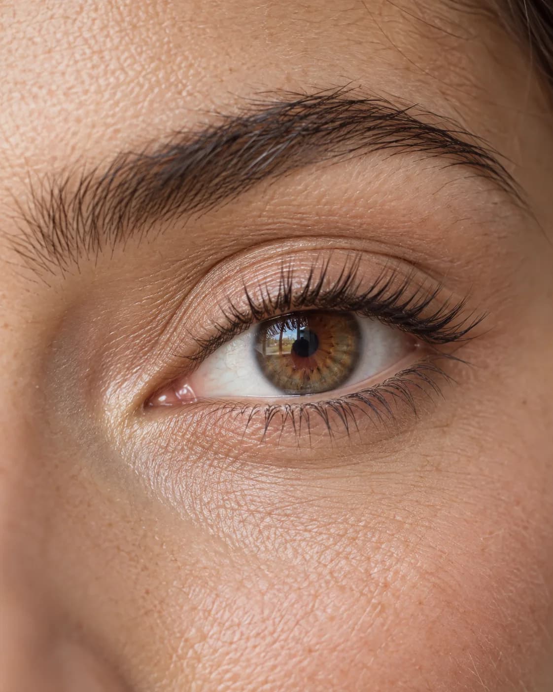 Gros plan sur l'œil d'une femme aux cils naturellement recourbés